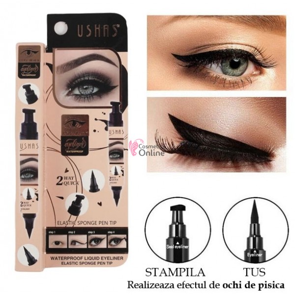 Tus Negru de pleoape INK USHAS Eyeliner cu pensula si stampila
